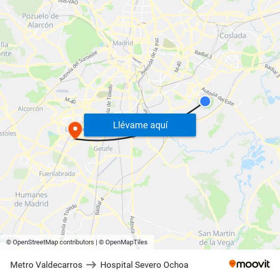 Metro Valdecarros to Hospital Severo Ochoa map
