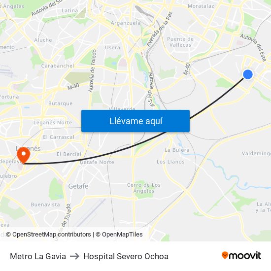 Metro La Gavia to Hospital Severo Ochoa map