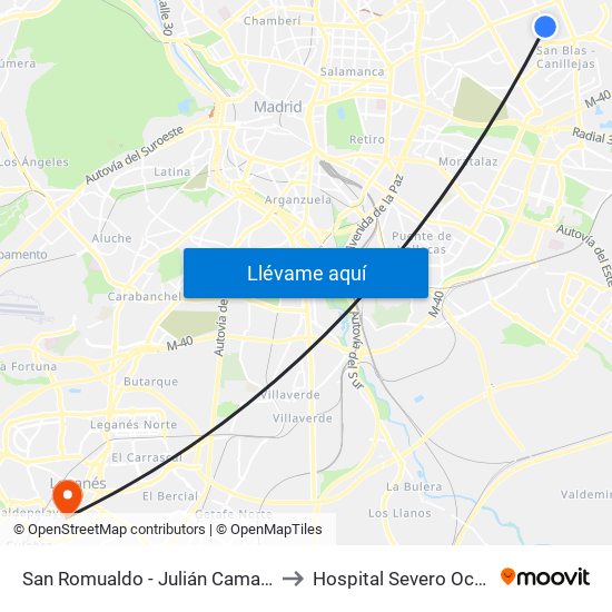 San Romualdo - Julián Camarillo to Hospital Severo Ochoa map