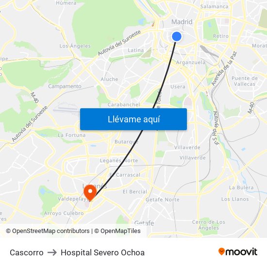 Cascorro to Hospital Severo Ochoa map