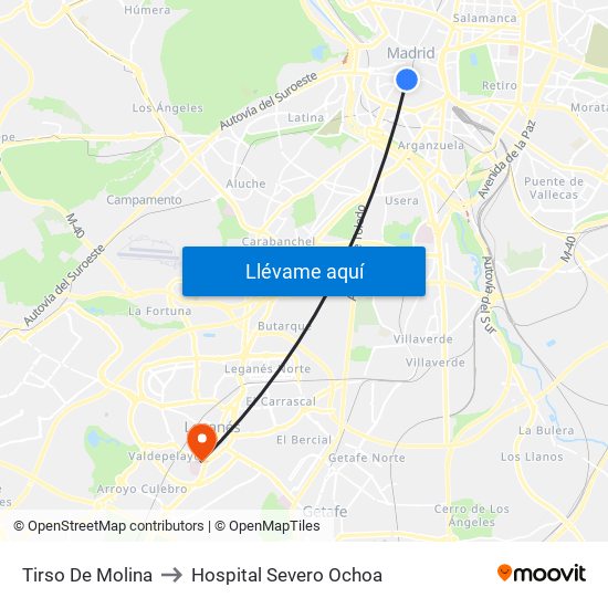 Tirso De Molina to Hospital Severo Ochoa map