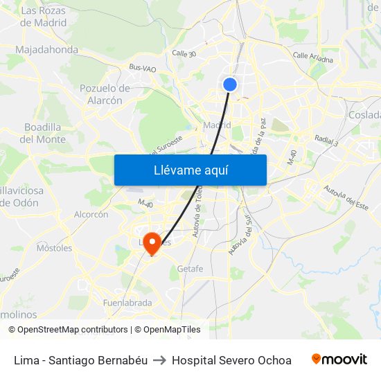 Lima - Santiago Bernabéu to Hospital Severo Ochoa map