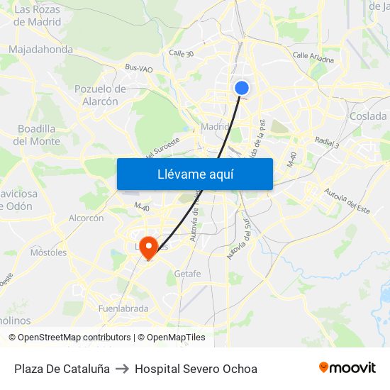 Plaza De Cataluña to Hospital Severo Ochoa map