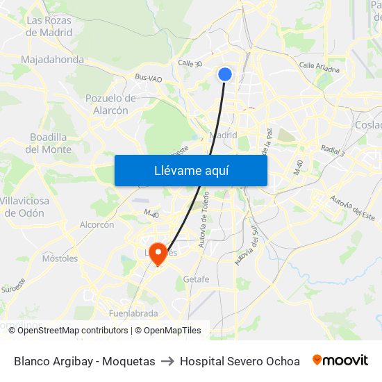 Blanco Argibay - Moquetas to Hospital Severo Ochoa map