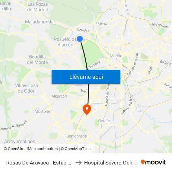 Rosas De Aravaca - Estación to Hospital Severo Ochoa map