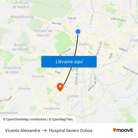 Vicente Aleixandre to Hospital Severo Ochoa map