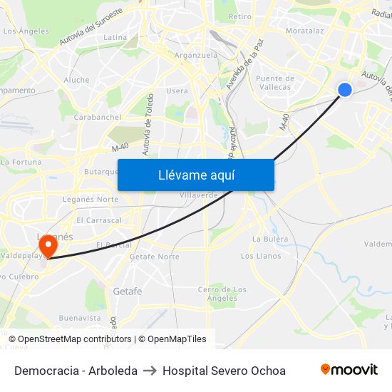 Democracia - Arboleda to Hospital Severo Ochoa map