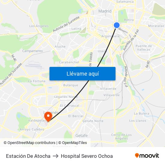Estación De Atocha to Hospital Severo Ochoa map