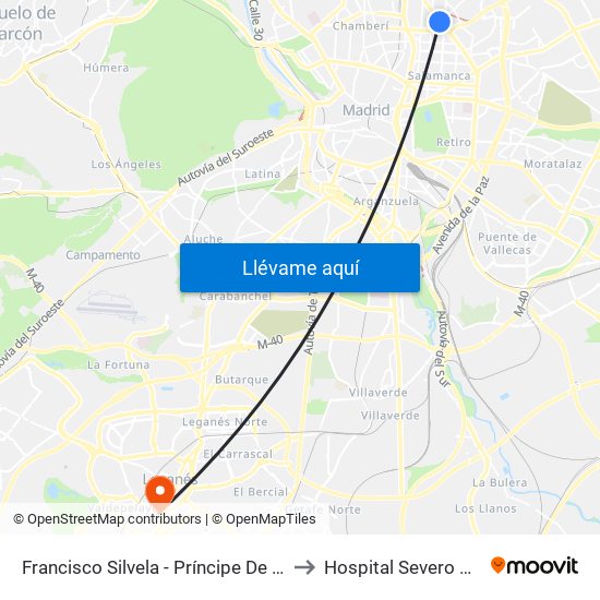 Francisco Silvela - Príncipe De Vergara to Hospital Severo Ochoa map