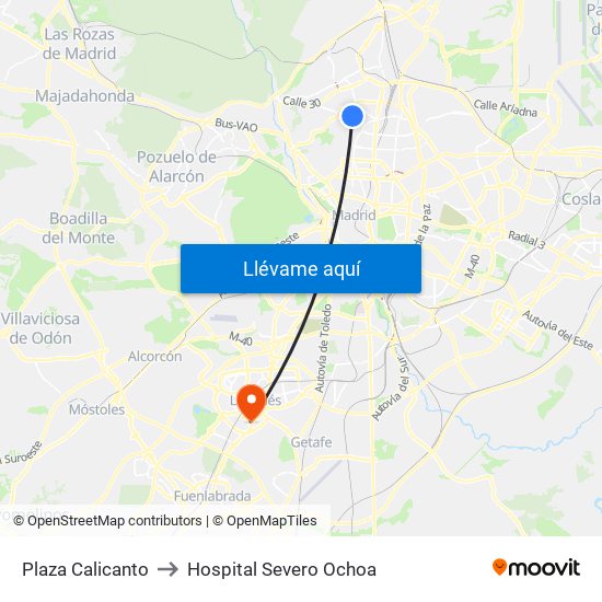 Plaza Calicanto to Hospital Severo Ochoa map