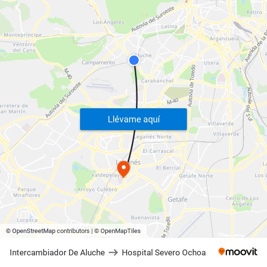 Intercambiador De Aluche to Hospital Severo Ochoa map