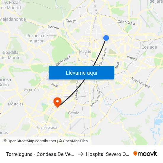 Torrelaguna - Condesa De Venadito to Hospital Severo Ochoa map