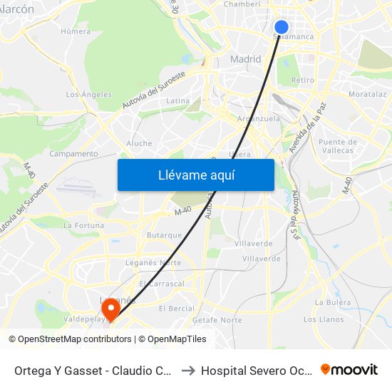 Ortega Y Gasset - Claudio Coello to Hospital Severo Ochoa map