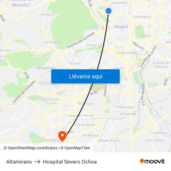 Altamirano to Hospital Severo Ochoa map
