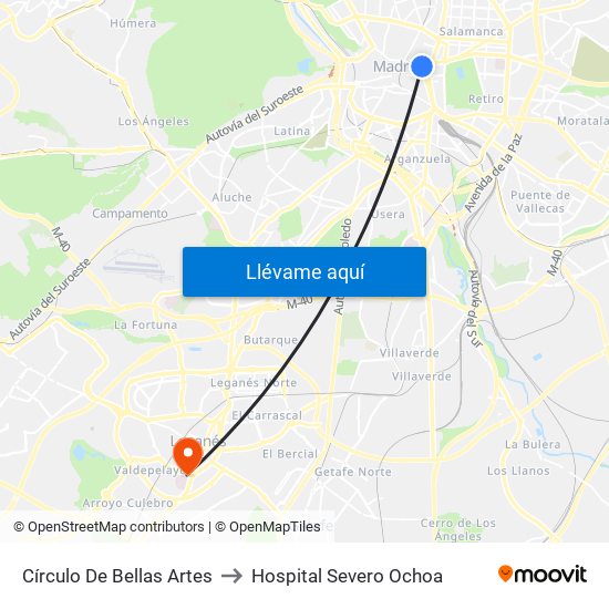 Círculo De Bellas Artes to Hospital Severo Ochoa map