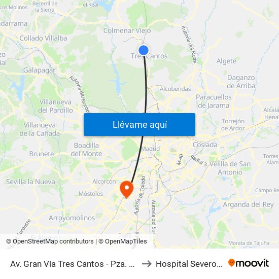 Av. Gran Vía Tres Cantos - Pza. Hoya Tocón to Hospital Severo Ochoa map