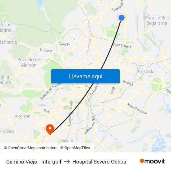 Camino Viejo - Intergolf to Hospital Severo Ochoa map