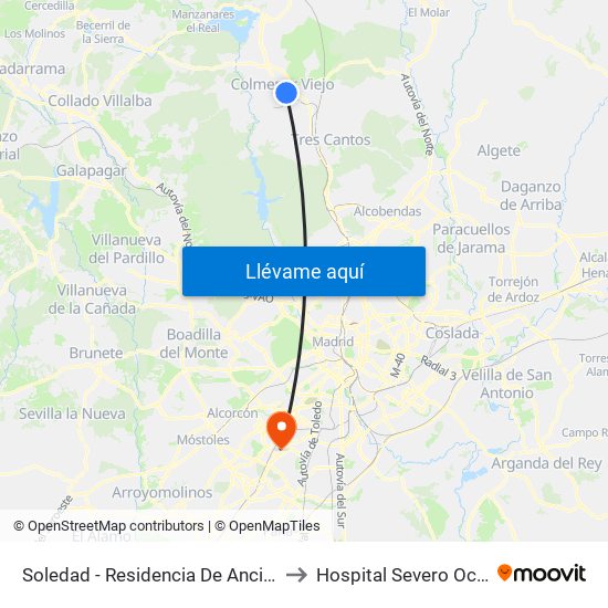 Soledad - Residencia De Ancianos to Hospital Severo Ochoa map
