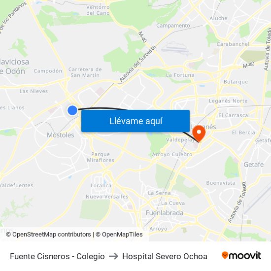 Fuente Cisneros - Colegio to Hospital Severo Ochoa map