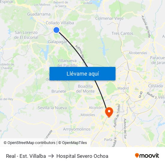 Real - Est. Villalba to Hospital Severo Ochoa map
