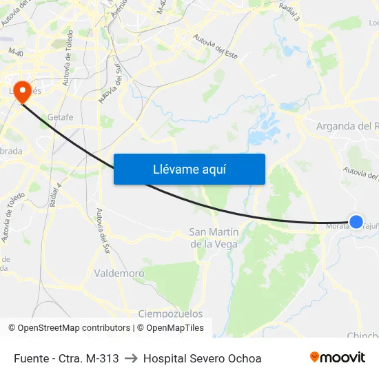 Fuente - Ctra. M-313 to Hospital Severo Ochoa map