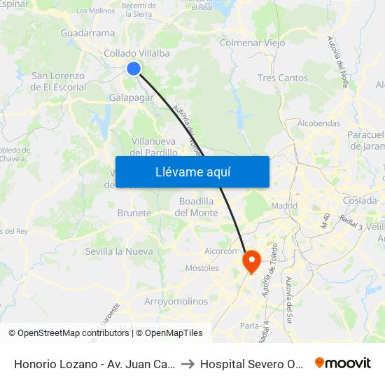 Honorio Lozano - Av. Juan Carlos I to Hospital Severo Ochoa map
