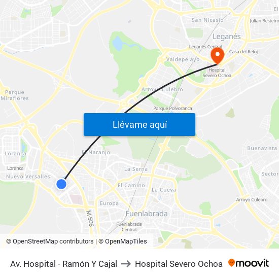 Av. Hospital - Ramón Y Cajal to Hospital Severo Ochoa map
