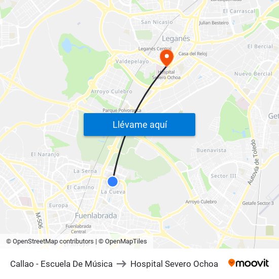 Callao - Escuela De Música to Hospital Severo Ochoa map