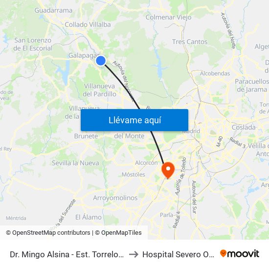 Dr. Mingo Alsina - Est. Torrelodones to Hospital Severo Ochoa map
