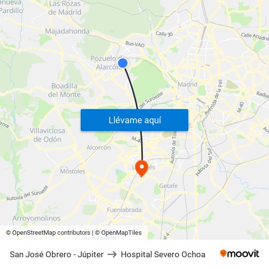 San José Obrero - Júpiter to Hospital Severo Ochoa map
