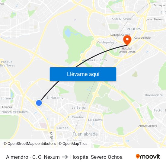 Almendro - C. C. Nexum to Hospital Severo Ochoa map