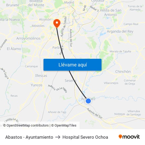 Abastos - Ayuntamiento to Hospital Severo Ochoa map