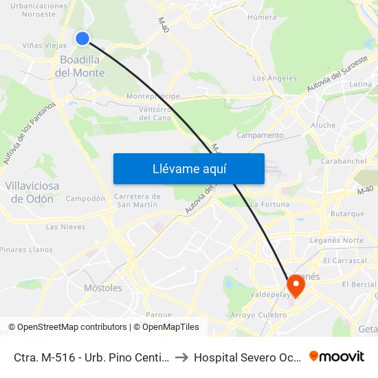 Ctra. M-516 - Urb. Pino Centinela to Hospital Severo Ochoa map