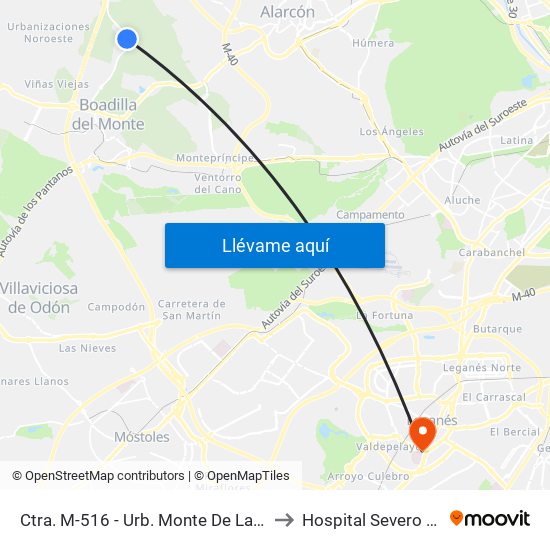 Ctra. M-516 - Urb. Monte De Las Encinas to Hospital Severo Ochoa map