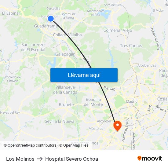 Los Molinos to Hospital Severo Ochoa map