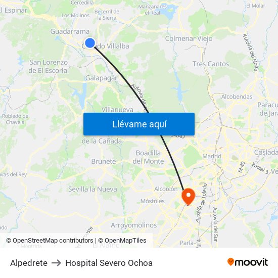 Alpedrete to Hospital Severo Ochoa map