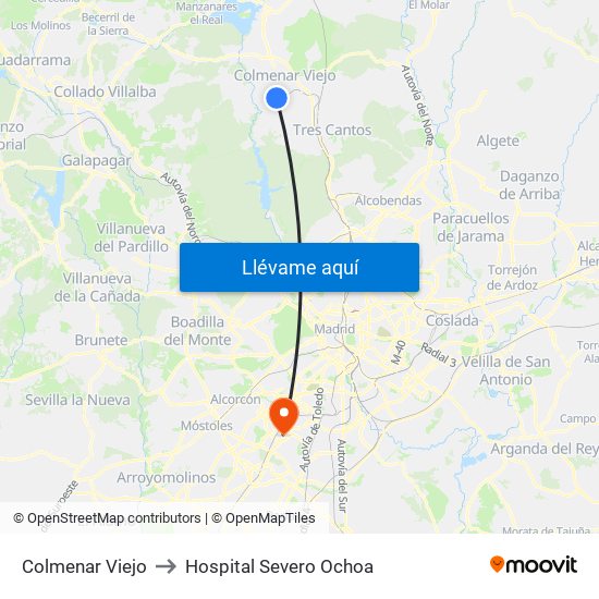 Colmenar Viejo to Hospital Severo Ochoa map