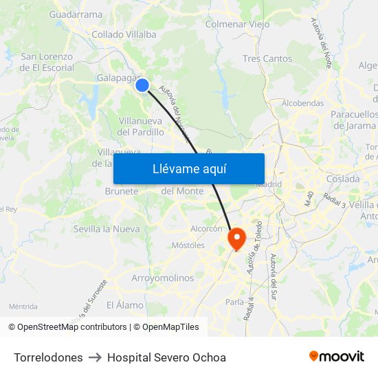 Torrelodones to Hospital Severo Ochoa map