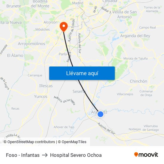 Foso - Infantas to Hospital Severo Ochoa map