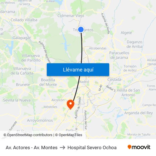 Av. Actores - Av. Montes to Hospital Severo Ochoa map