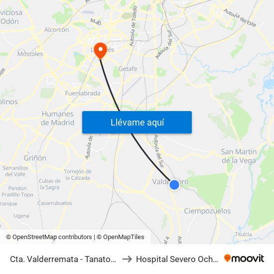 Cta. Valderremata - Tanatorio to Hospital Severo Ochoa map