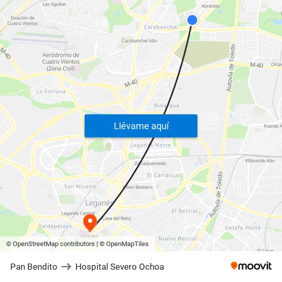 Pan Bendito to Hospital Severo Ochoa map