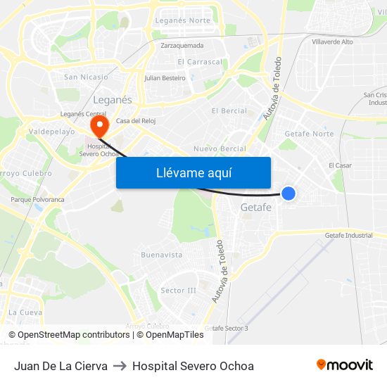 Juan De La Cierva to Hospital Severo Ochoa map
