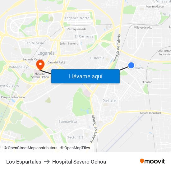 Los Espartales to Hospital Severo Ochoa map