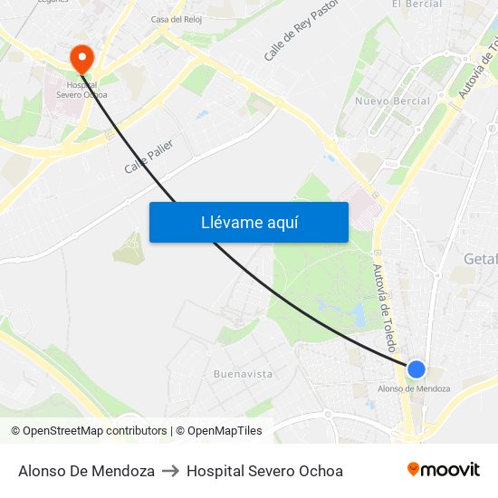 Alonso De Mendoza to Hospital Severo Ochoa map