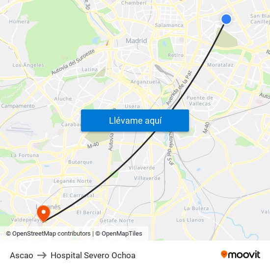 Ascao to Hospital Severo Ochoa map