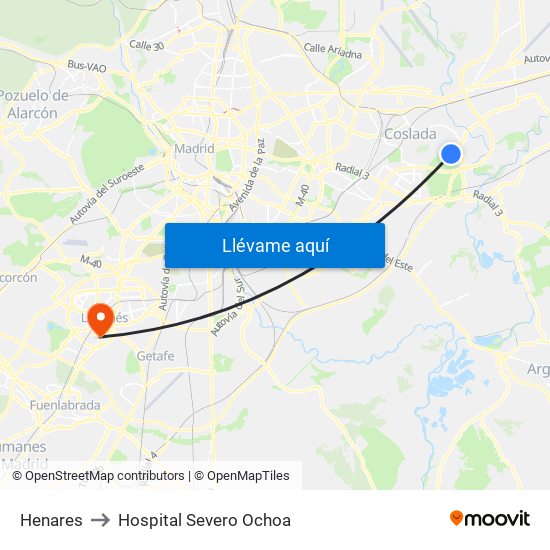 Henares to Hospital Severo Ochoa map