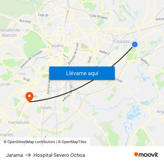 Jarama to Hospital Severo Ochoa map