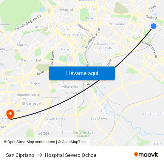 San Cipriano to Hospital Severo Ochoa map