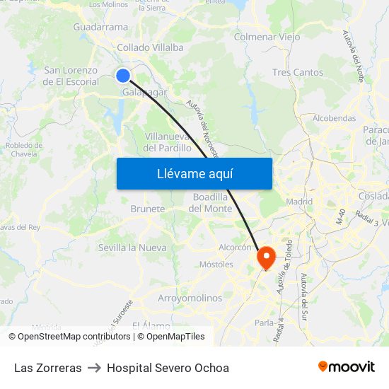 Las Zorreras to Hospital Severo Ochoa map